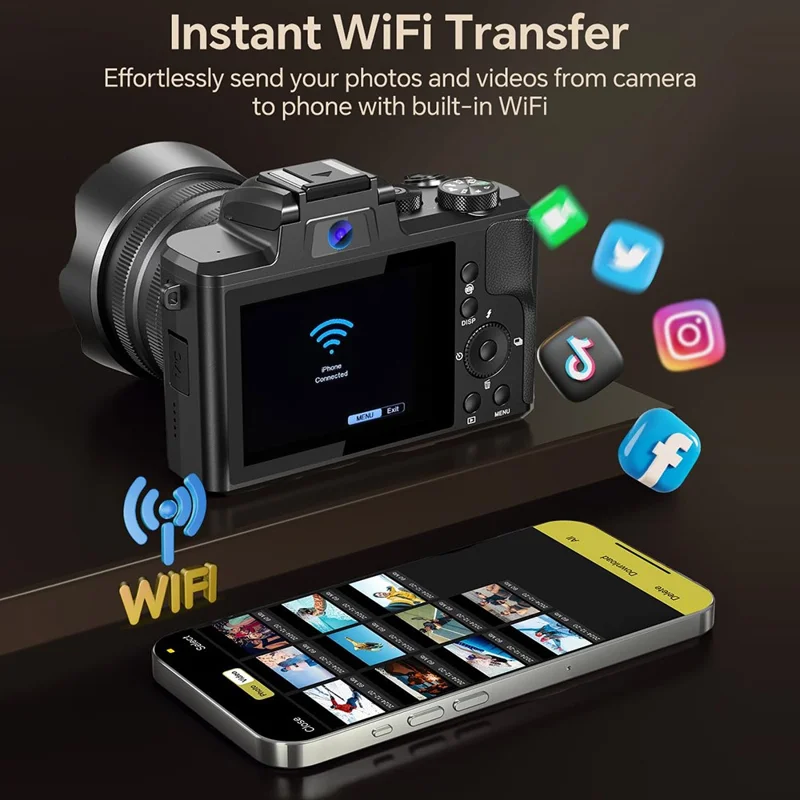 DC226 Students Entry-Level Digital Camera 48MP Sensor 8K HD Video Selfie Camera with 64GB Memory Card - EU Plug