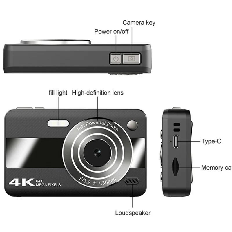 H11 2.4 Inch Portable Digital Camera 16X Digital Zoom HD Video Recording CCD Built In LED Flash - White