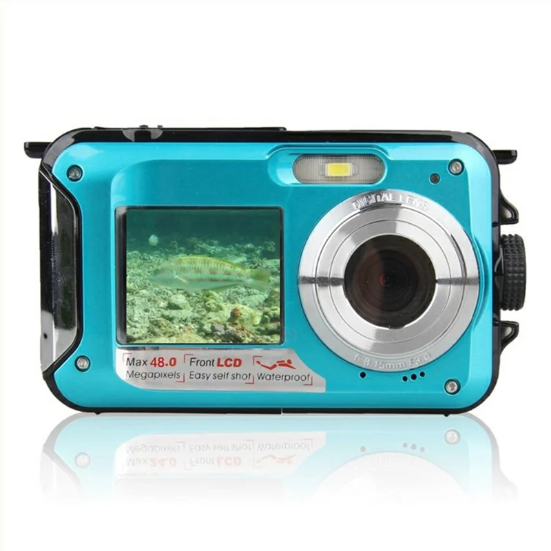 WP06 Appareil photo numérique HD 48MP avec double écran (1,8 pouce à l'avant + 2,7 pouces à l'arrière) pour photographie sous-marine jusqu'à 3m, livré avec carte de 32 Go - Bleu