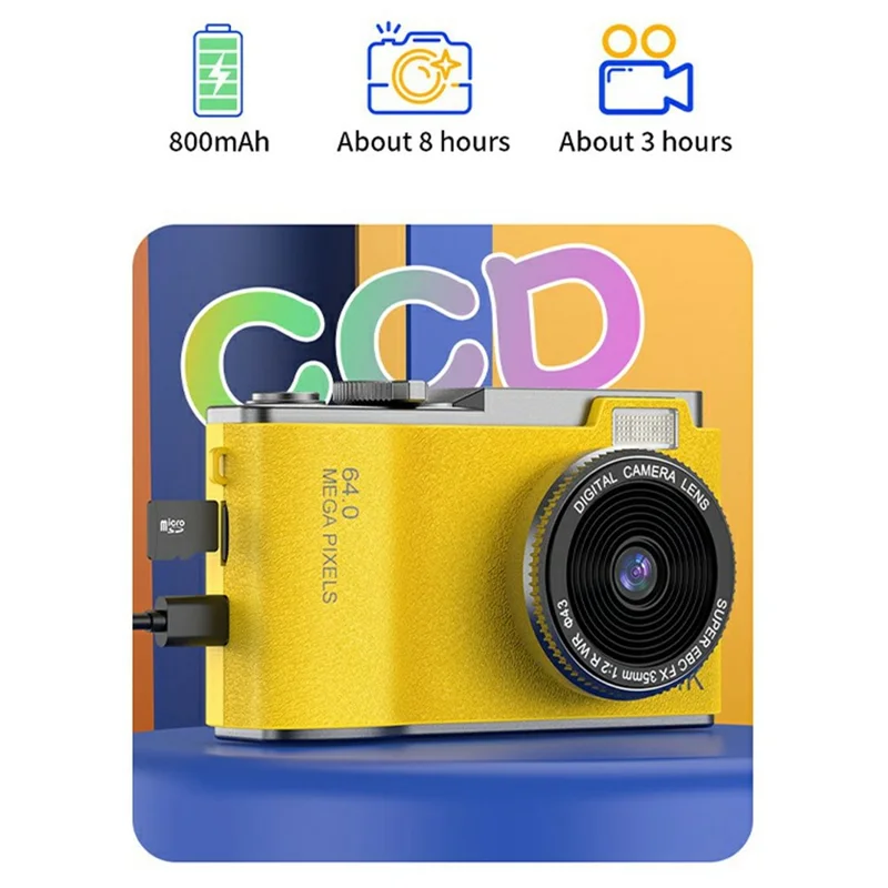 LK-003 2.4 Inch IPS Screen Portable Digital Camera Dual Lens CCD HD Video Recorder Built In Games - Yellow