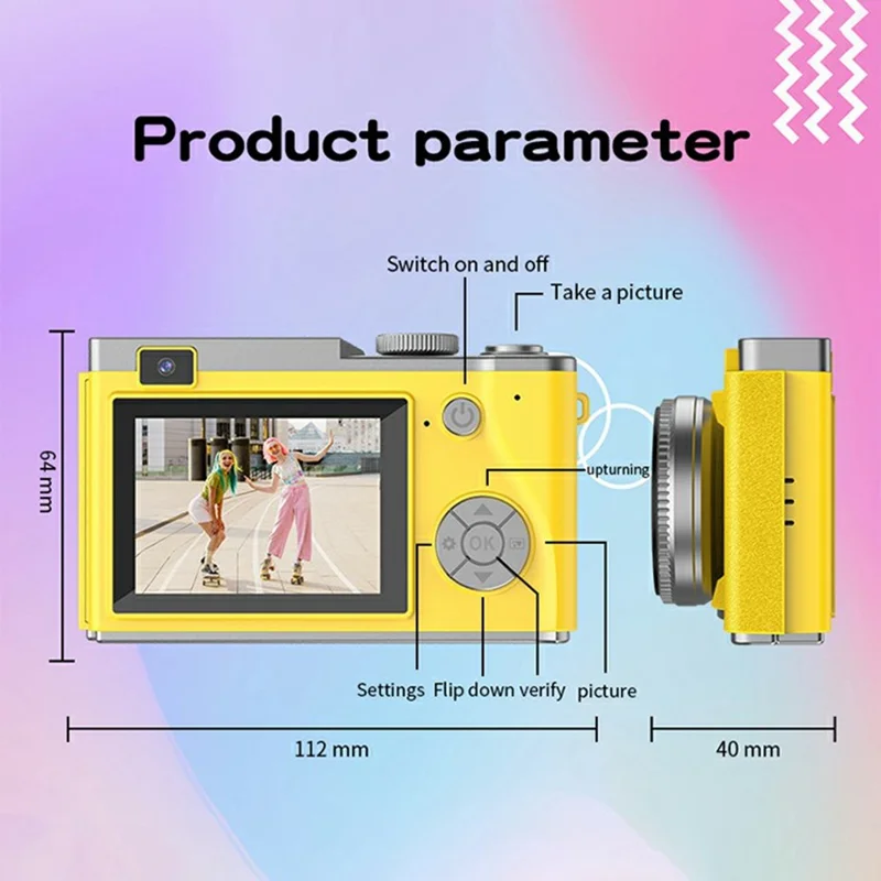 LK-003 2.4 Inch IPS Screen Portable Digital Camera Dual Lens CCD HD Video Recorder Built In Games - Yellow