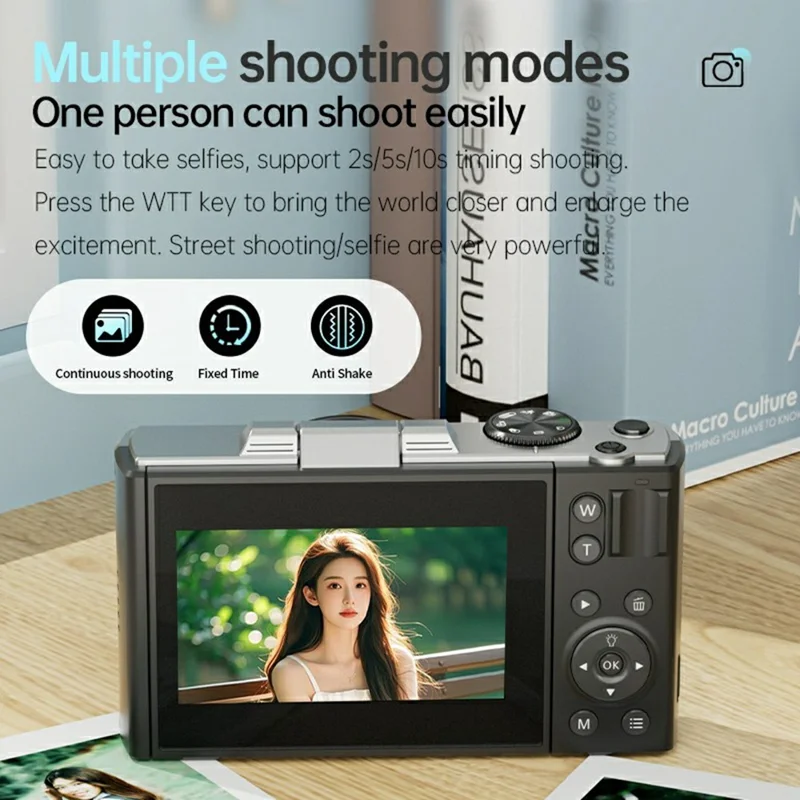 M25 3.0 Inch Flip Screen 4K 64MP Portable Digital Camera HD Video Recording CCD, with 32GB Card + Card Reader