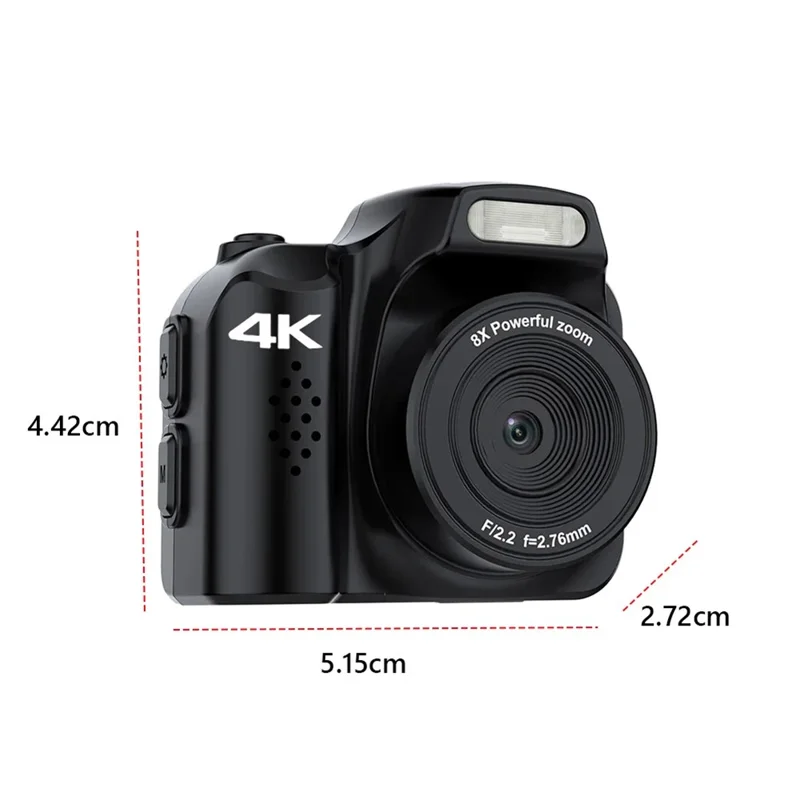 HJD-02 Kids Students Mini Digital Camera Portable Travel 4K 64MP Pocket Camcorder - Black