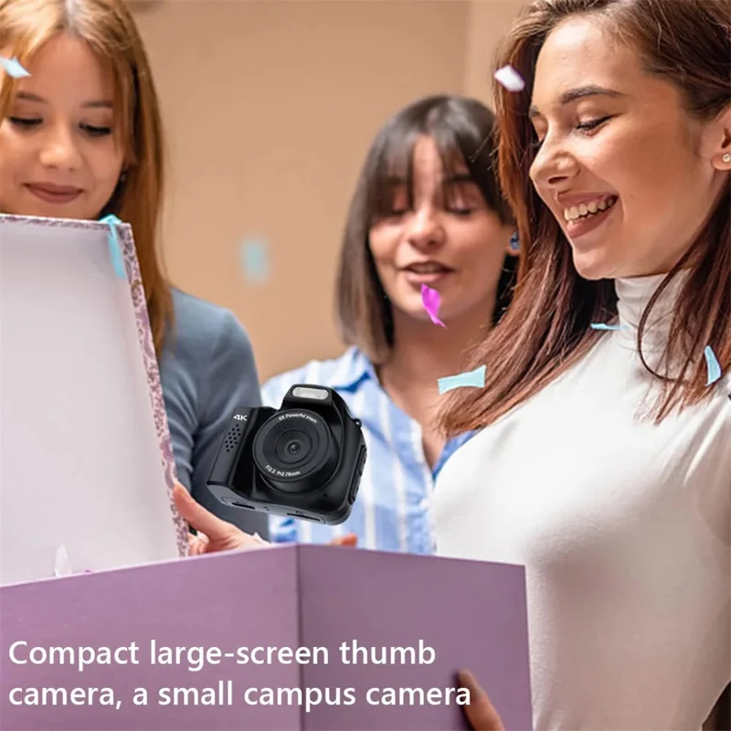 HJD-02 Kids Students Mini Digital Camera Portable Travel 4K 64MP Pocket Camcorder - Black