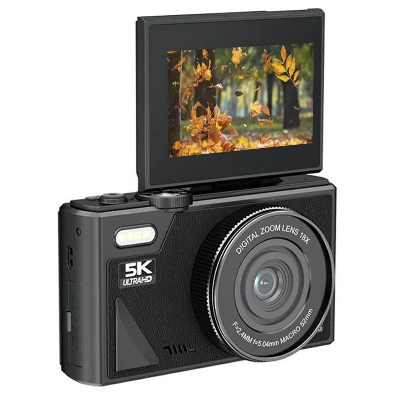 W1 3.0 Inch Flip Screen 18X Digital Zoom Digital Camera 5K Video Recorder with LED Flash - Black
