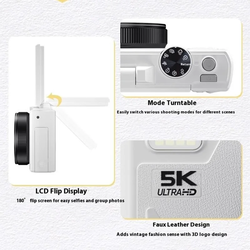 W1 3.0 Inch Flip Screen 18X Digital Zoom Digital Camera 5K Video Recorder with LED Flash - Black