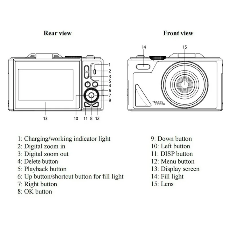 W1 3.0 Inch Flip Screen 18X Digital Zoom Digital Camera 5K Video Recorder with LED Flash - Black