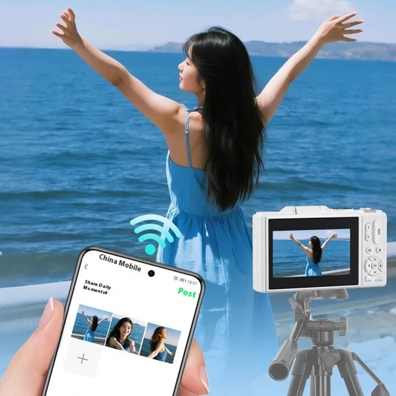 W1 3.0 Inch Flip Screen 18X Digital Zoom Digital Camera 5K Video Recorder with LED Flash - Black