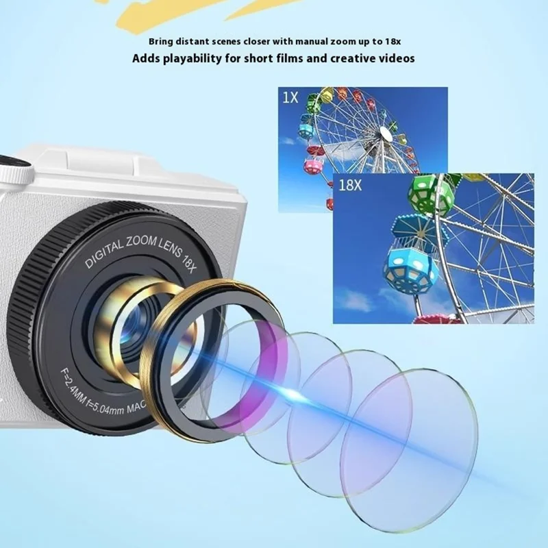 W1 3.0 Inch Flip Screen 18X Digital Zoom Digital Camera 5K Video Recorder with LED Flash - Black