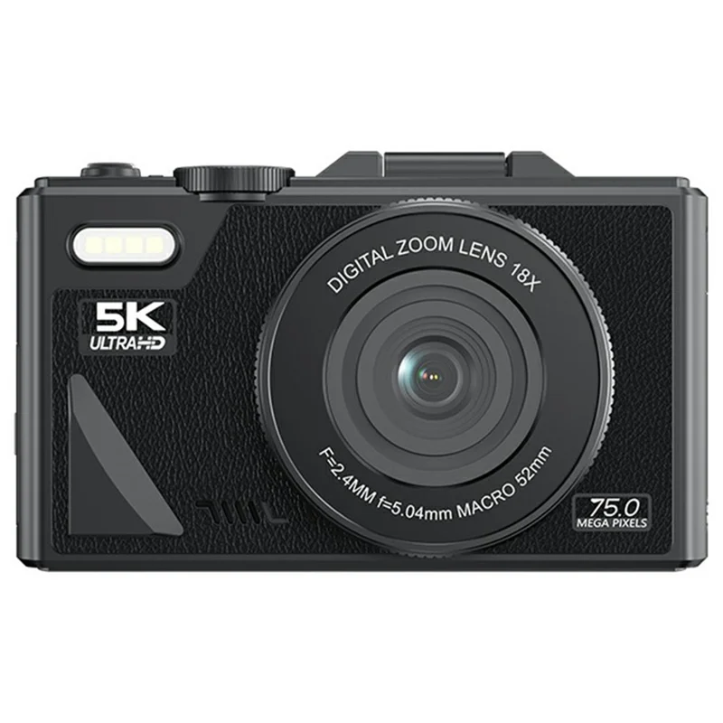 W1 3.0 Inch Flip Screen 18X Digital Zoom Digital Camera 5K Video Recorder with LED Flash, with 32GB Card + Card Reader - Black