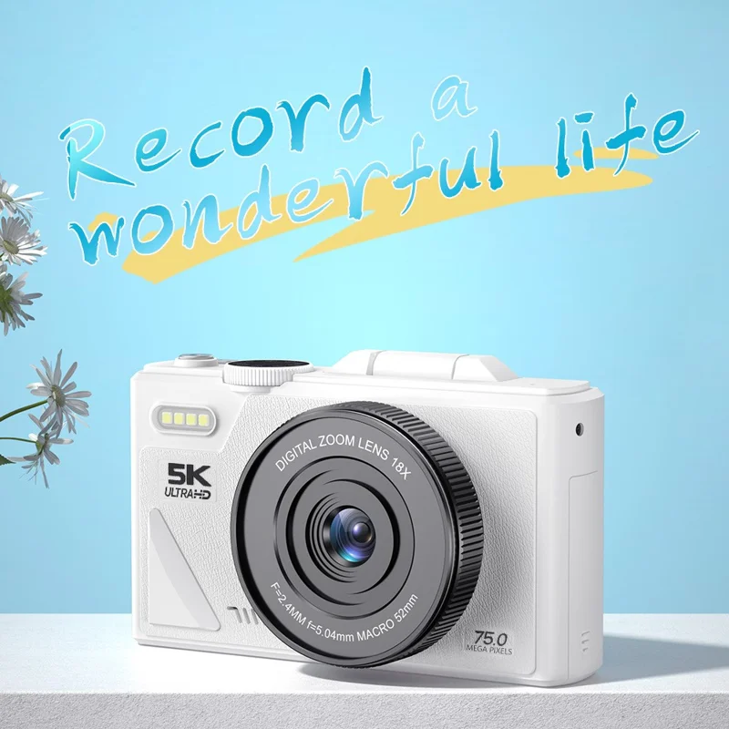 W1 3.0 Inch Flip Screen 18X Digital Zoom Digital Camera 5K Video Recorder with LED Flash, with 32GB Card + Card Reader - Black