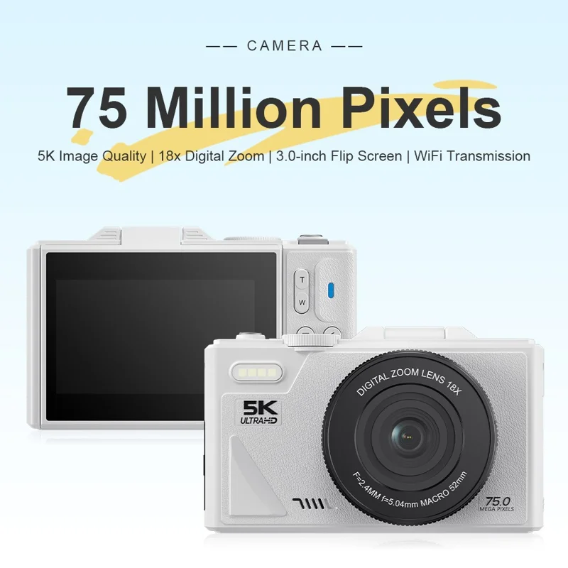 W1 3.0 Inch Flip Screen 18X Digital Zoom Digital Camera 5K Video Recorder with LED Flash, with 32GB Card + Card Reader - Black