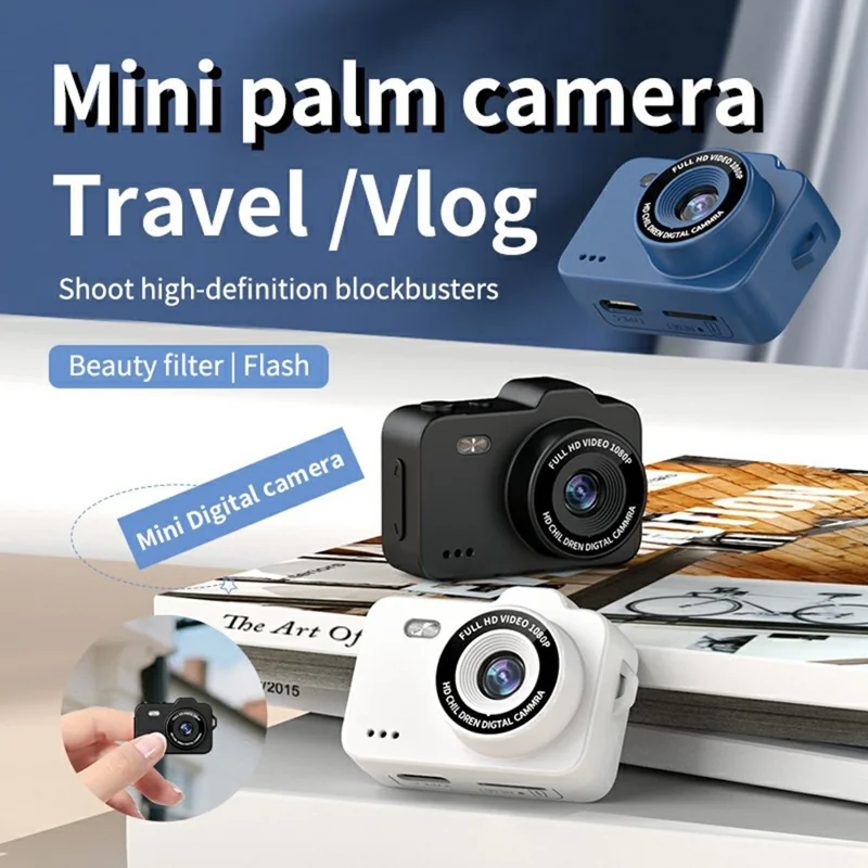 M8 Thumb Camera 0.96 Inch Screen LED Flash Portable Mini HD Photo Video Recorder with 32G Card + Card Reader - Blue