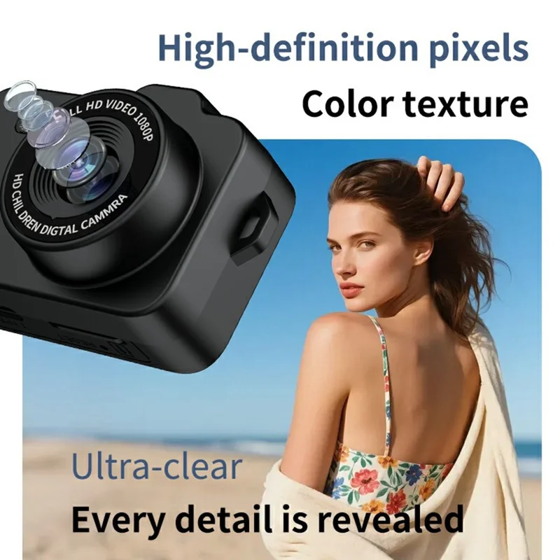 M8 Thumb Camera 0.96 Inch Screen LED Flash Portable Mini HD Photo Video Recorder with 32G Card + Card Reader - Blue