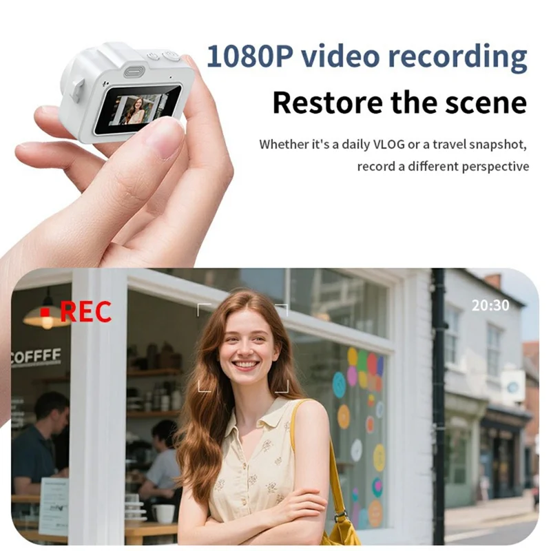 M8 Thumb Camera 0.96 Inch Screen LED Flash Portable Mini HD Photo Video Recorder with 32G Card + Card Reader - Blue