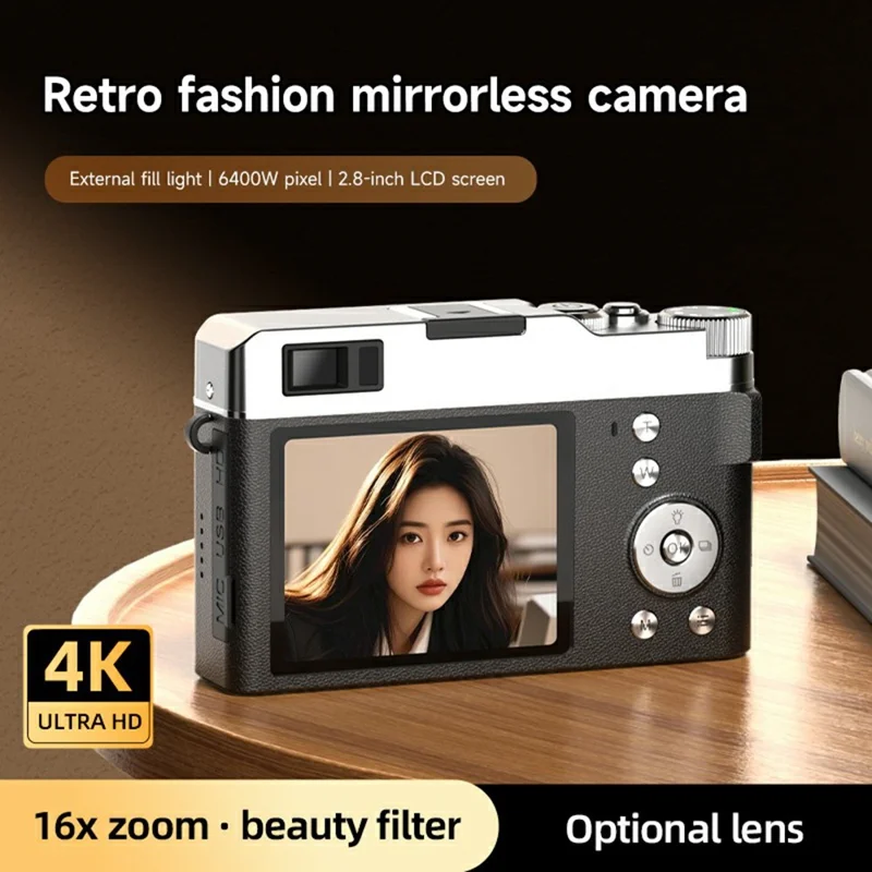 M22 2.8 Inch IPS Screen Portable Digital Camera HD Photo Capture 16X Zoom Retro 4K Video Recorder, with 32GB Card + Card Reader