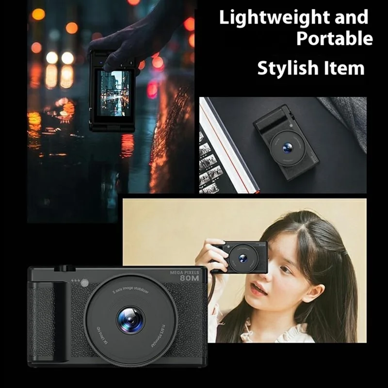 FC003C 2.8 Inch IPS 270 Degree Flip Screen Digital Camera with LED Flash 18X Digital Zoom 5K HD Video Recorder - Black