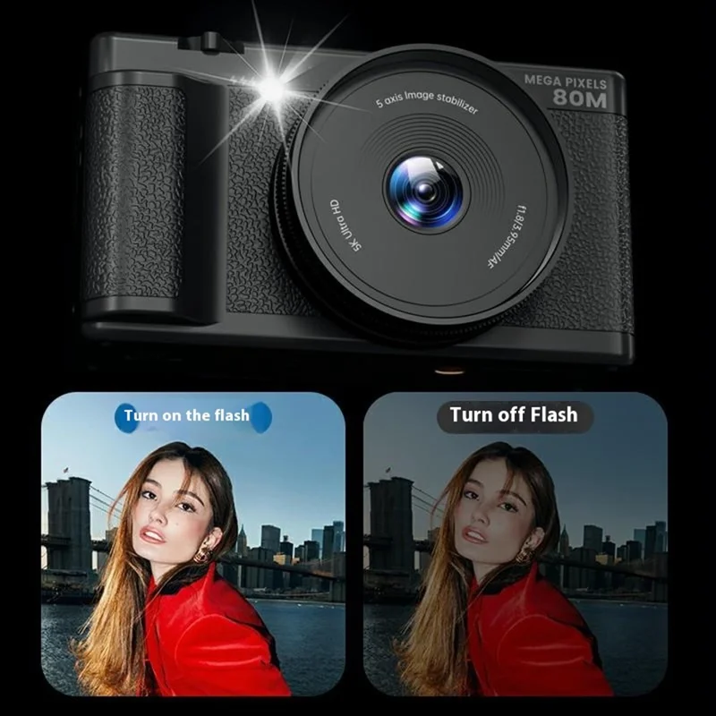 FC003C 2.8 Inch IPS 270 Degree Flip Screen Digital Camera with LED Flash 18X Digital Zoom 5K HD Video Recorder - Black