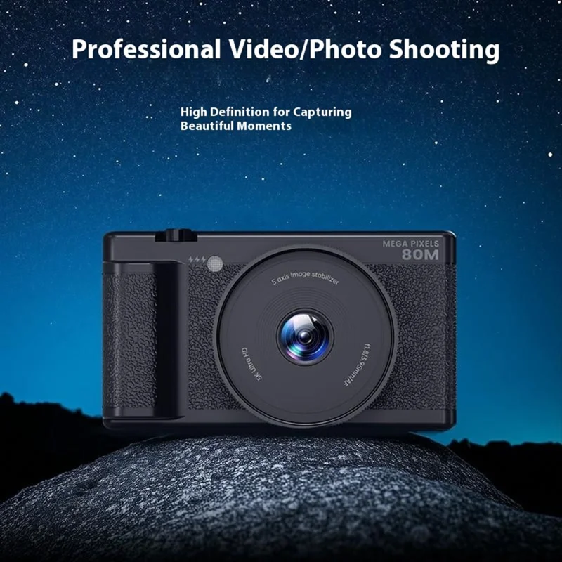 FC003C 2.8 Inch IPS 270 Degree Flip Screen Digital Camera with LED Flash 18X Digital Zoom 5K HD Video Recorder - Black