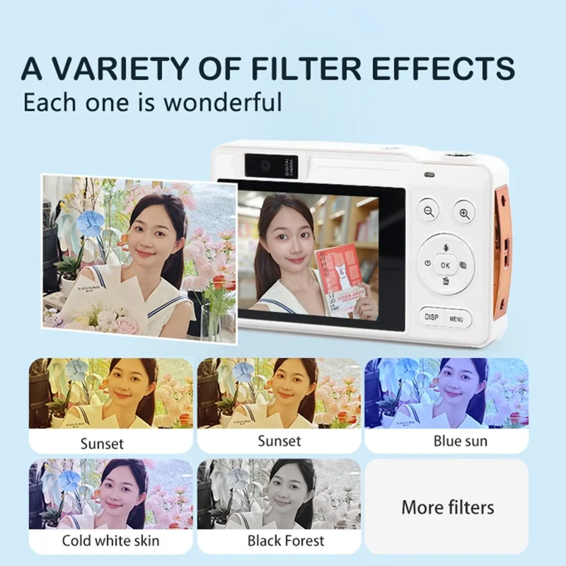 H14 2.4 Inch IPS Screen Retro Digital Camera 16x Zoom Portable Dual Lens CCD with LED Flash - White