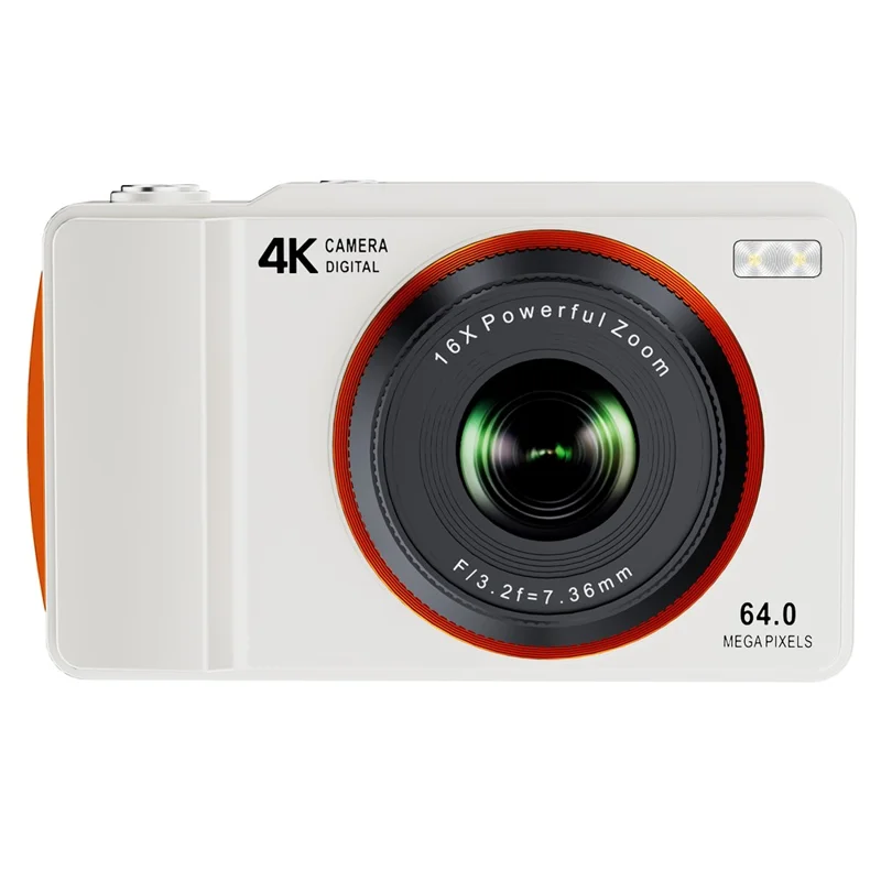 H14 2.4 Inch IPS Screen Retro Digital Camera 16x Zoom Portable Dual Lens CCD with 32GB Card + Card Reader - White