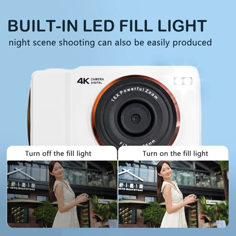 H14 2.4 Inch IPS Screen Retro Digital Camera 16x Zoom Portable Dual Lens CCD with 32GB Card + Card Reader - White