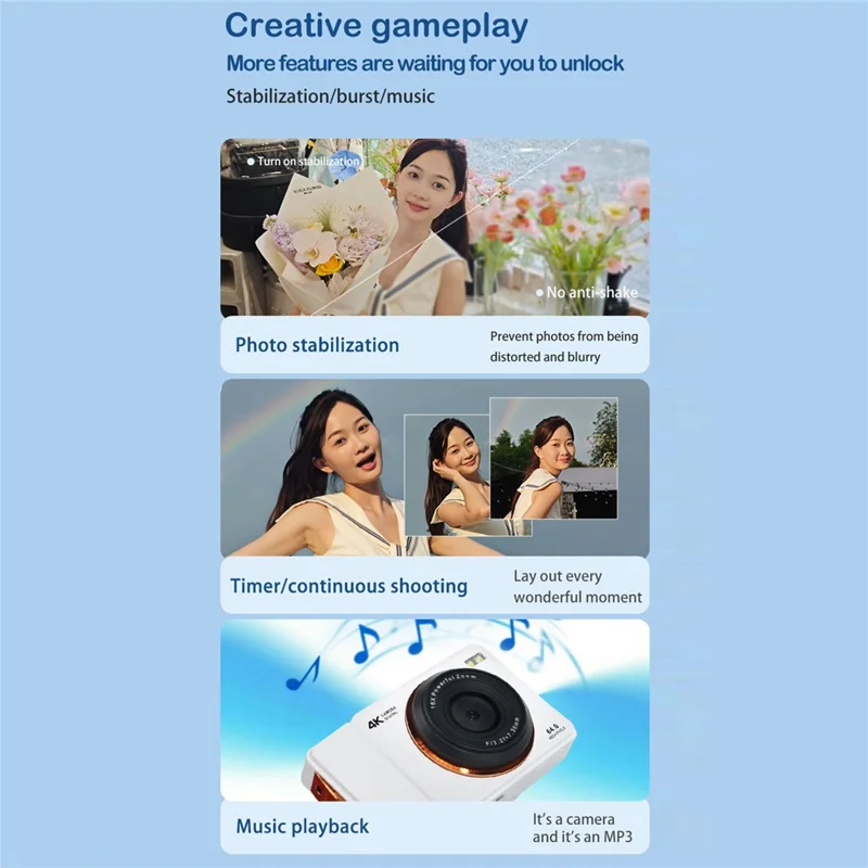 H14 2.4 Inch IPS Screen Retro Digital Camera 16x Zoom Portable Dual Lens CCD with 32GB Card + Card Reader - White