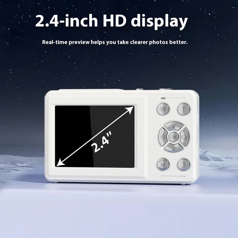 FC002S 2.4 Inch HD Screen Digital Camera Portable 1080P HD Video Recording CCD Built In LED Flash, with 32GB Card + Card Reader - White