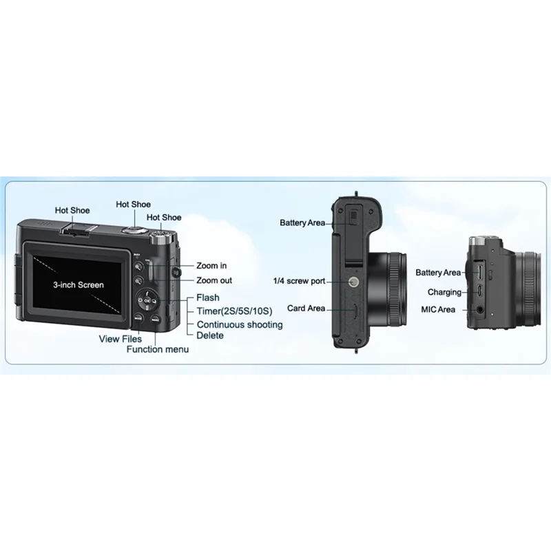 DC101 3,0 inch draaischerm digitale camera 4K HD videorecorder 16x digitaal zoomen voor fotografie / vlogging, met 64GB kaart