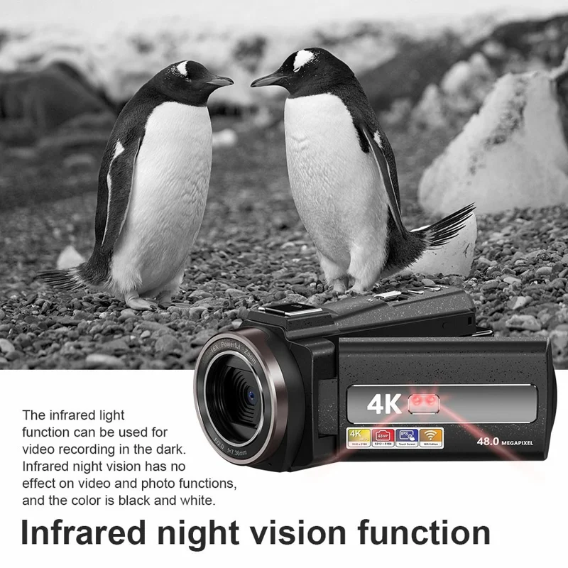 HDV-254KM 3.0 Inch Touch Screen 4K Digital Video Camera Ultra HD 48MP 16X Zoom IR Night Vision Cam, with 32GB Card