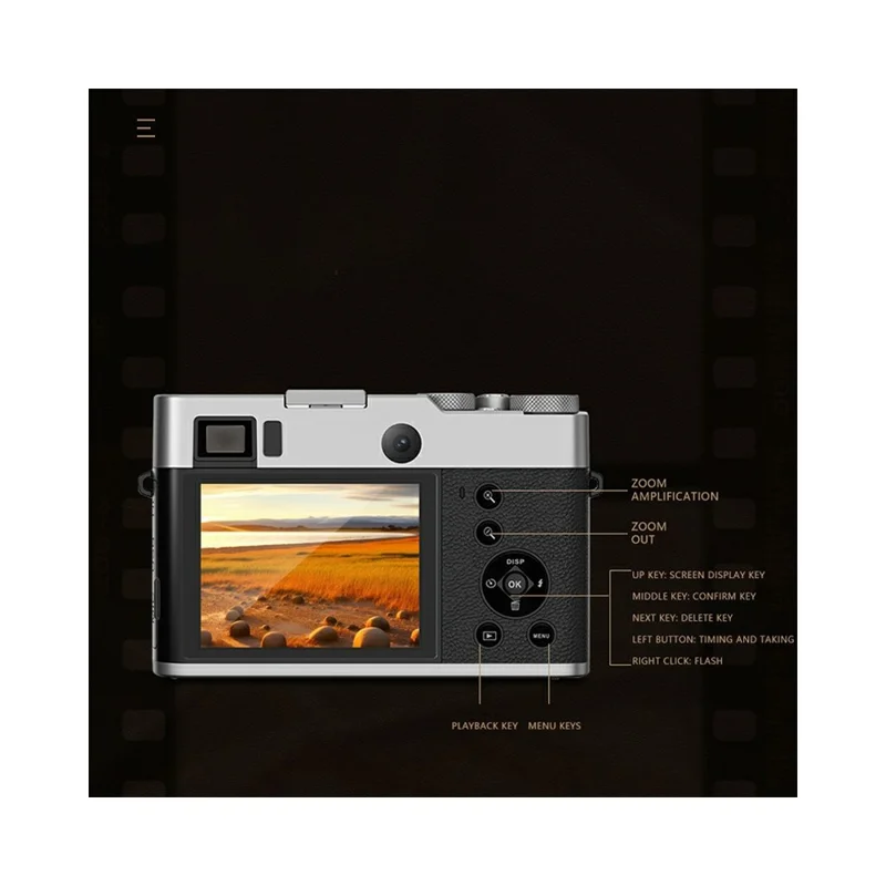 DC203 Digital Camera Dual Lens Front / Rear Quick Shooting HD Camera with 32GB Memory Card - Brown
