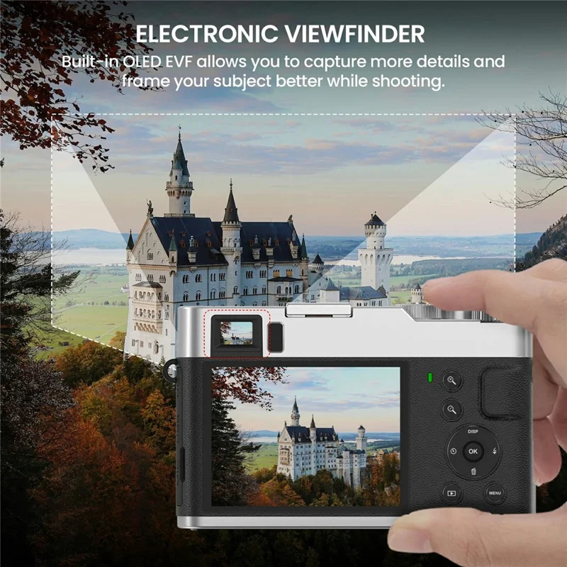 DC202L-AF Retro 4K Selfie Camera Photoflash Light Digital Camera with 32G TF Card for Kids Teens - Black