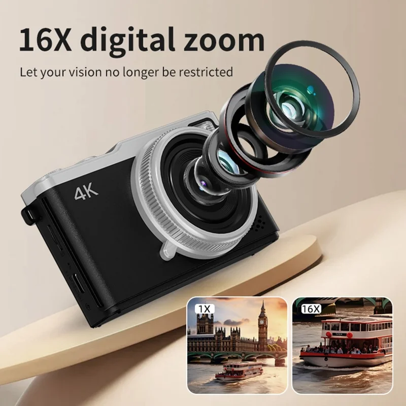D72 2.4 Inch HD Flip Screen CCD Portable Digital Camera 4K Video Recording 16X Digital Zoom - Black
