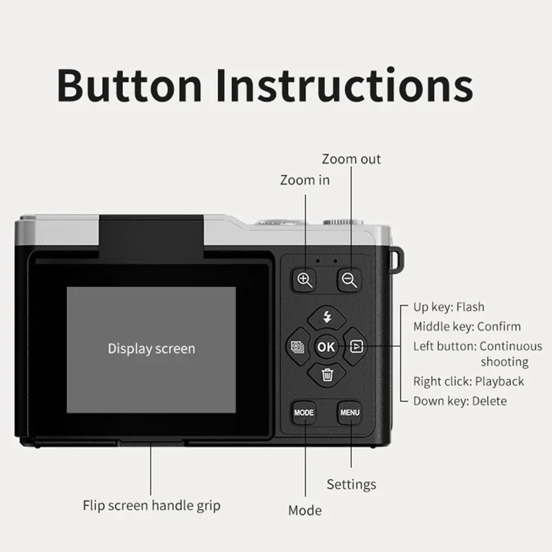 D72 2,4 tum HD-kikarskärm CCD-portabel digitalkamera 4K-videouppspelning 16X digital zoom, med 32 GB-kort - Svart