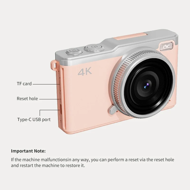 D72 2,4 tum HD-kikarskärm CCD-portabel digitalkamera 4K-videouppspelning 16X digital zoom, med 32 GB-kort - Svart