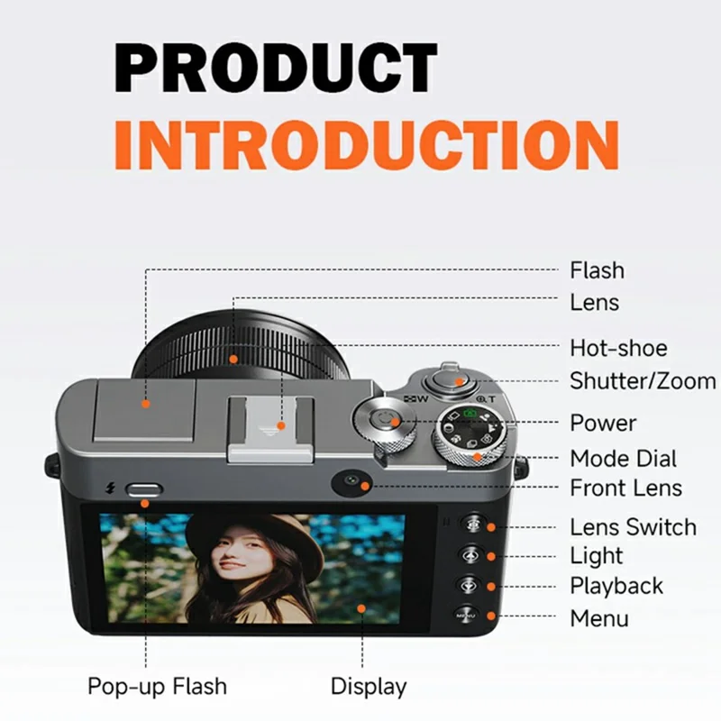DC208N Digital Camera 48MP CMOS Sensor High Resolution Camera for Students Self Portrait Photography