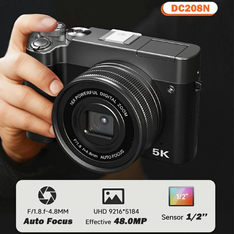 DC208N Digital Camera 48MP CMOS Sensor High Resolution Camera for Students Self Portrait Photography