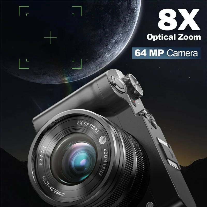 DC209X Digital Camera 8X Optical Zoom High Definition Shooting Camera with 5K Video Recording - Black