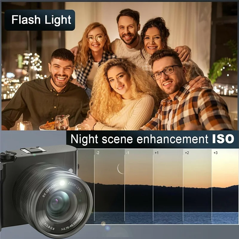 DC209X Digital Camera 8X Optical Zoom High Definition Shooting Camera with 5K Video Recording - Black