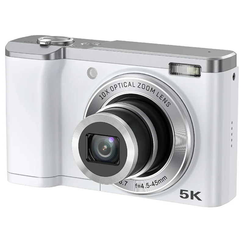 DC305X Digital Camera 5X Optical Zoom Anti Shake HD Dual Lens 5K Video Recorder, with 32GB Card - White / EU Plug