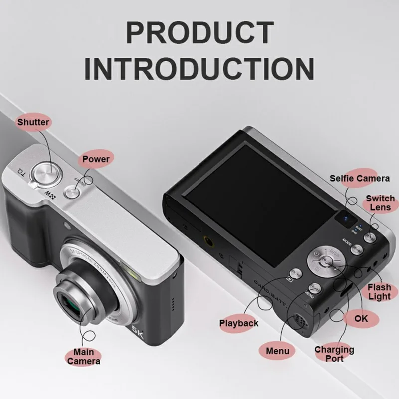 DC305X Digital Camera 5X Optical Zoom Anti Shake HD Dual Lens 5K Video Recorder, with 32GB Card - White / EU Plug