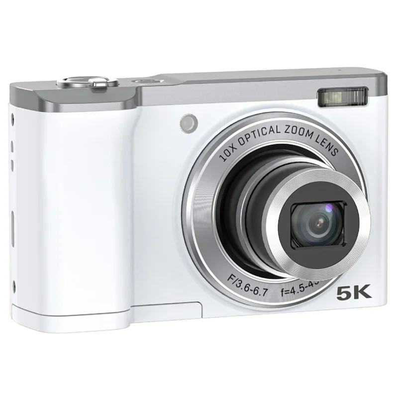 DC305X Digital Camera 5X Optical Zoom Anti Shake HD Dual Lens 5K Video Recorder, with 32GB Card - White / EU Plug