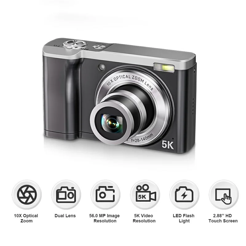 DC305X Digital Camera 5X Optical Zoom Anti Shake HD Dual Lens 5K Video Recorder, with 32GB Card - White / EU Plug