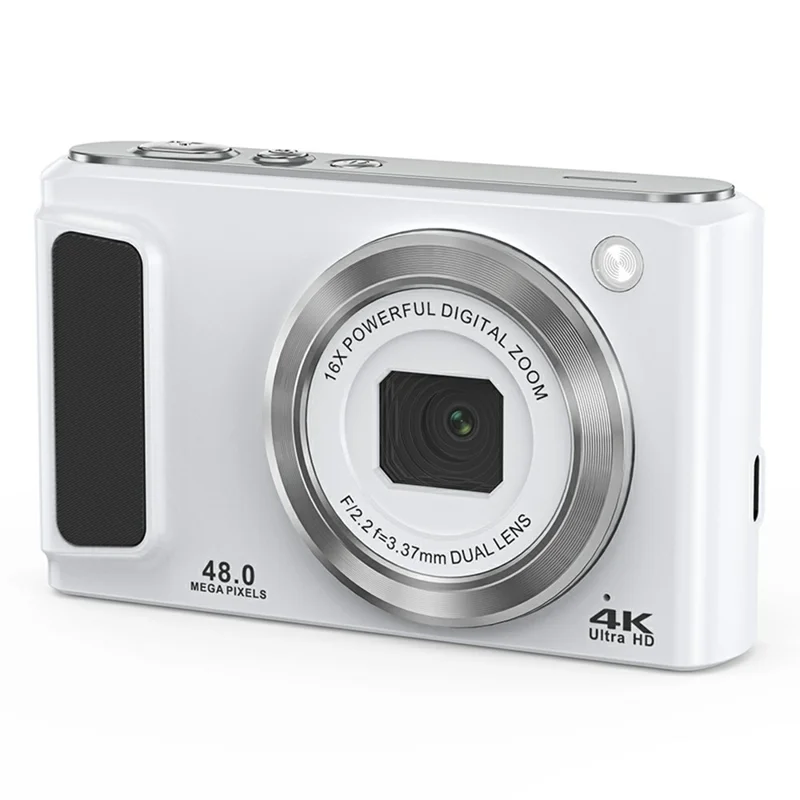 DC308 For Students 2.8 Inch IPS Screen Digital Camera 16X Zoom 4K HD Dual Lens Camcorder - White / EU Plug
