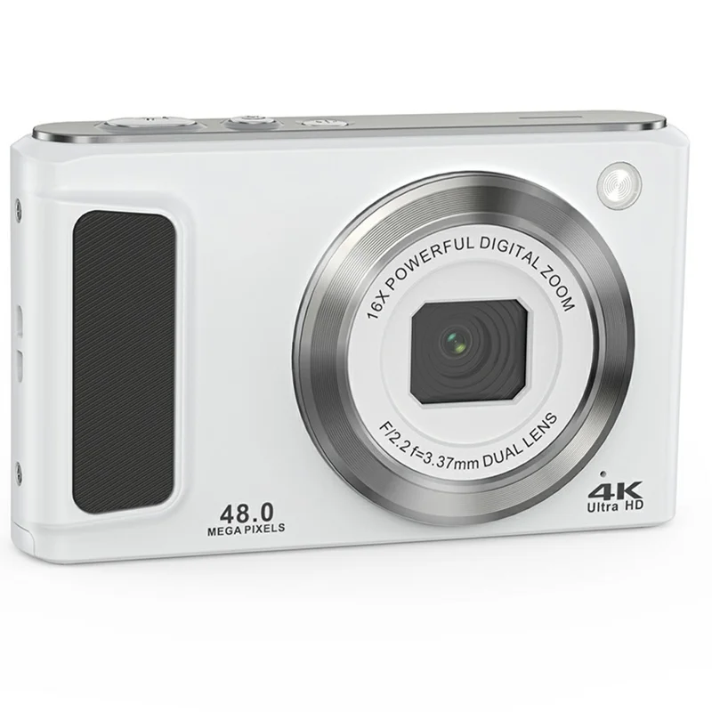 DC308 For Students 2.8 Inch IPS Screen Digital Camera 16X Zoom 4K HD Dual Lens Camcorder - White / EU Plug