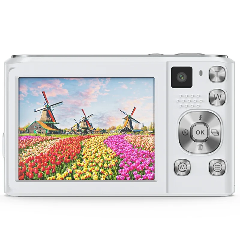 DC308 For Students 2.8 Inch IPS Screen Digital Camera 16X Zoom 4K HD Dual Lens Camcorder - White / EU Plug