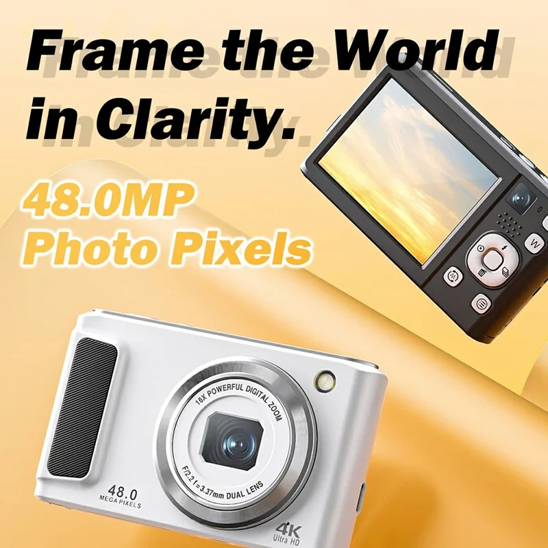 DC308 For Students 2.8 Inch IPS Screen Digital Camera 16X Zoom 4K HD Dual Lens Camcorder - White / EU Plug