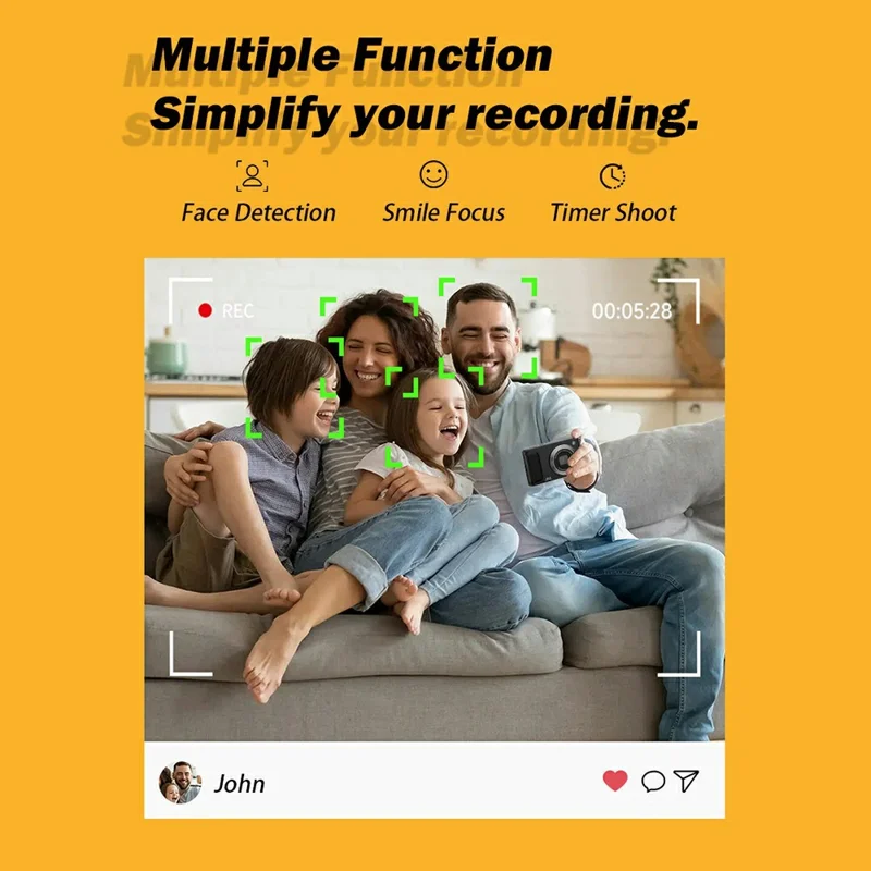 DC308 For Students 2.8 Inch IPS Screen Digital Camera 16X Zoom 4K HD Dual Lens Camcorder - White / EU Plug