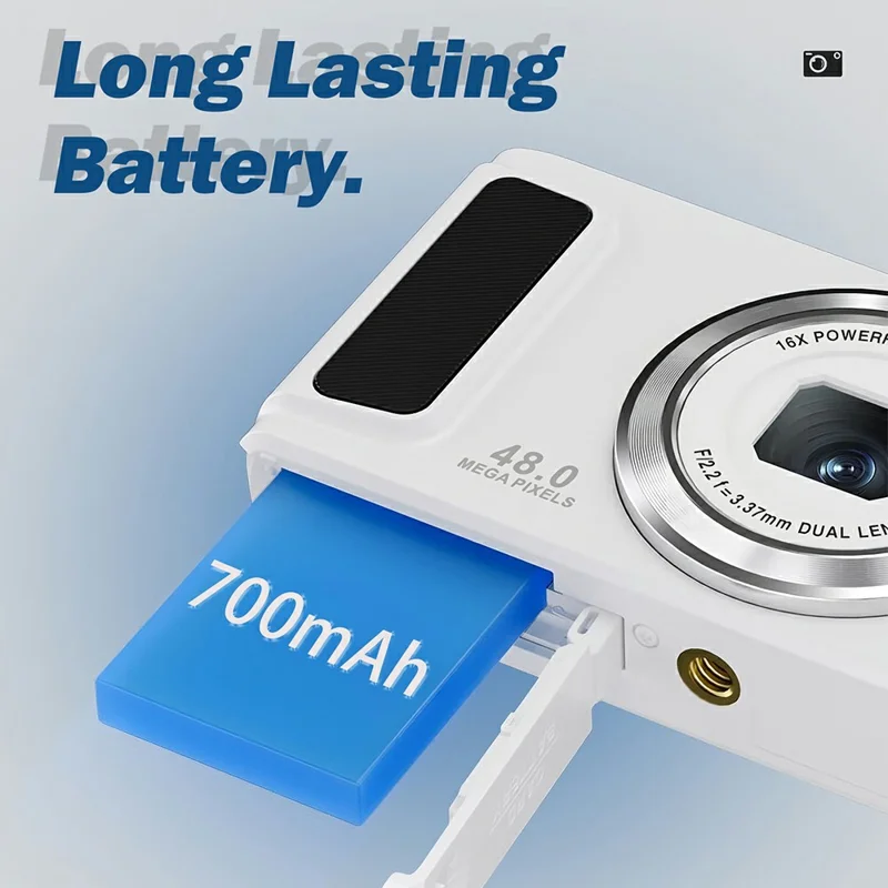 DC308 For Students 2.8 Inch IPS Screen Digital Camera 16X Zoom 4K HD Dual Lens Camcorder - White / EU Plug