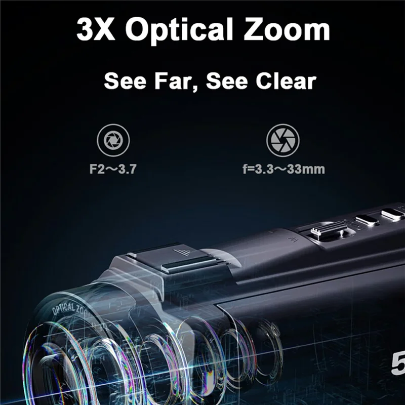 HDV-265K Digital Camera 5K Handheld Video Recorder 3X Optical Zoom 6 Axis Stabilization DV Camcorder - UK Plug